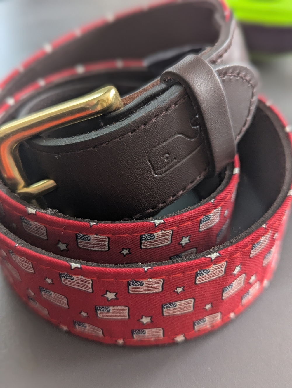 Men's Vineyard Vines American Flag Belt With Leather Buckle Size 34 New